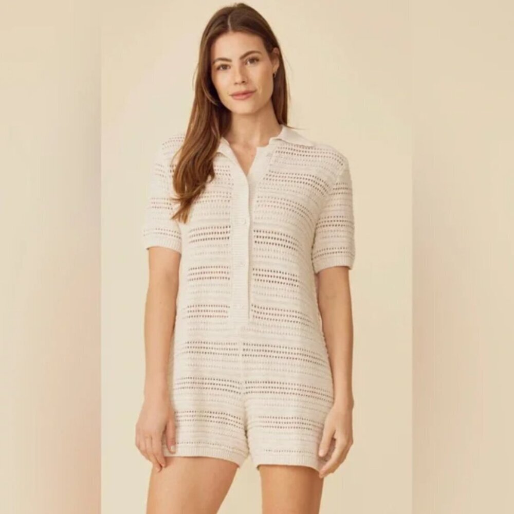 Revolve One Grey Day (OGD) Georgia Romper Crochet Linen Cotton Blend Size XS